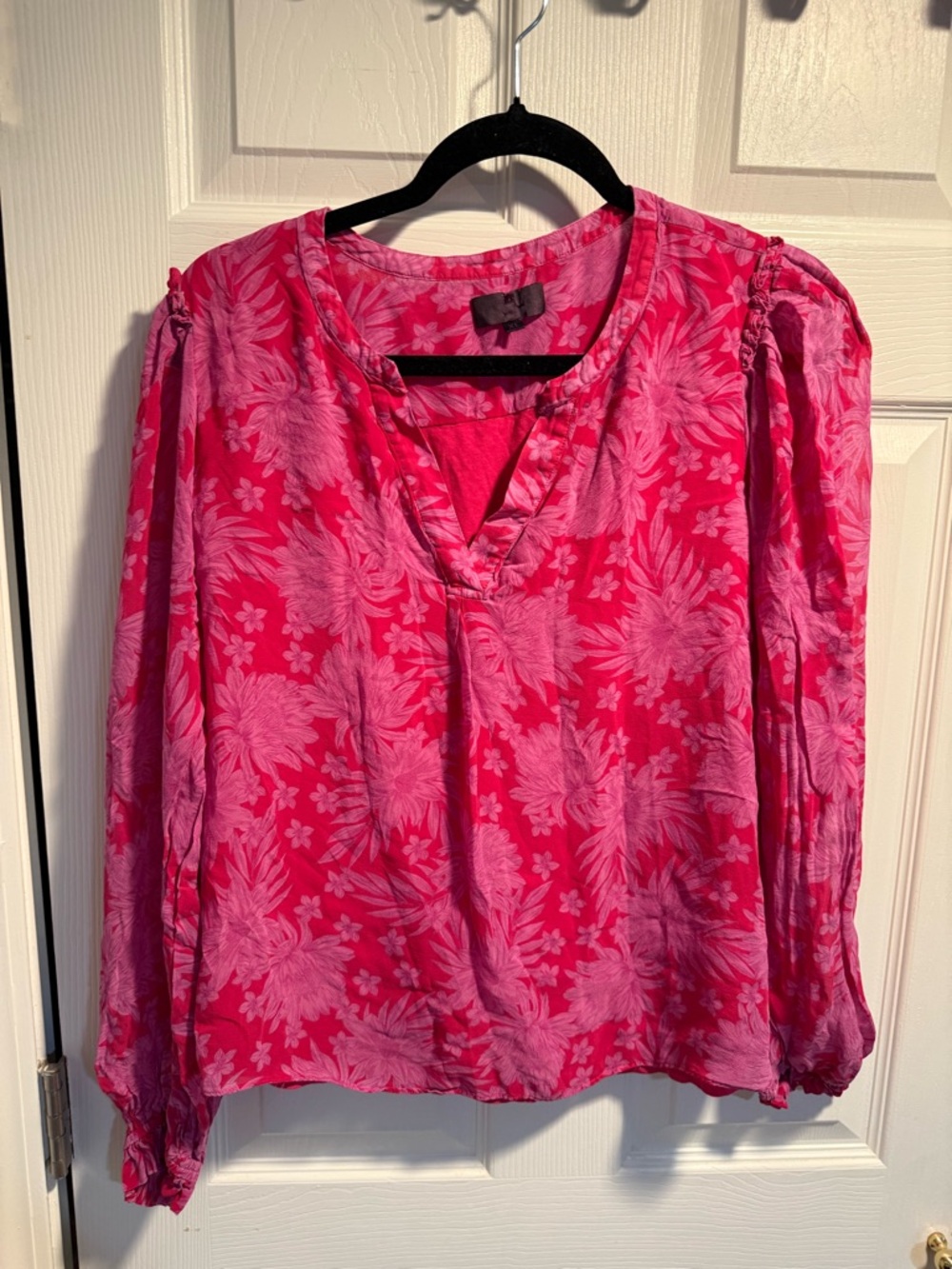 Hale Bob Women’s Pink Floral V-Neck Blouse sz XL
